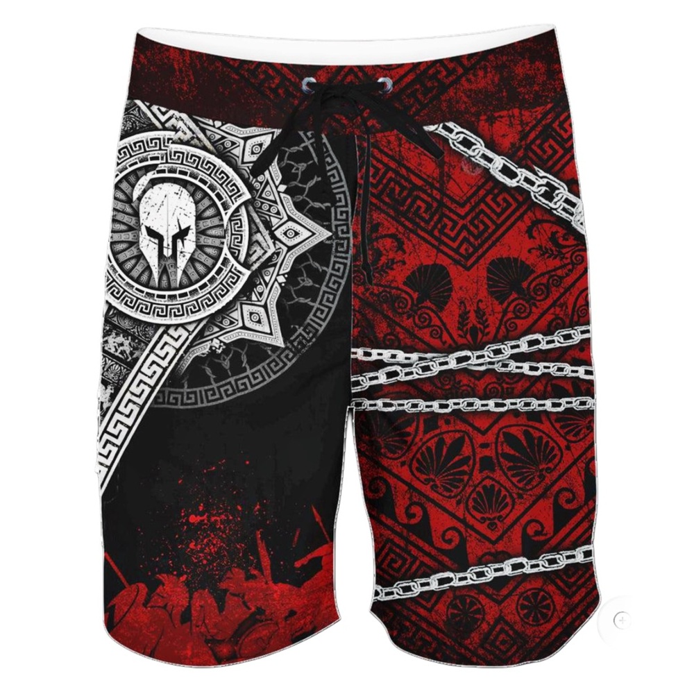 LunaFide Men's Ares Graphic Swim Board Shorts - Red and Black - Size Large 36”